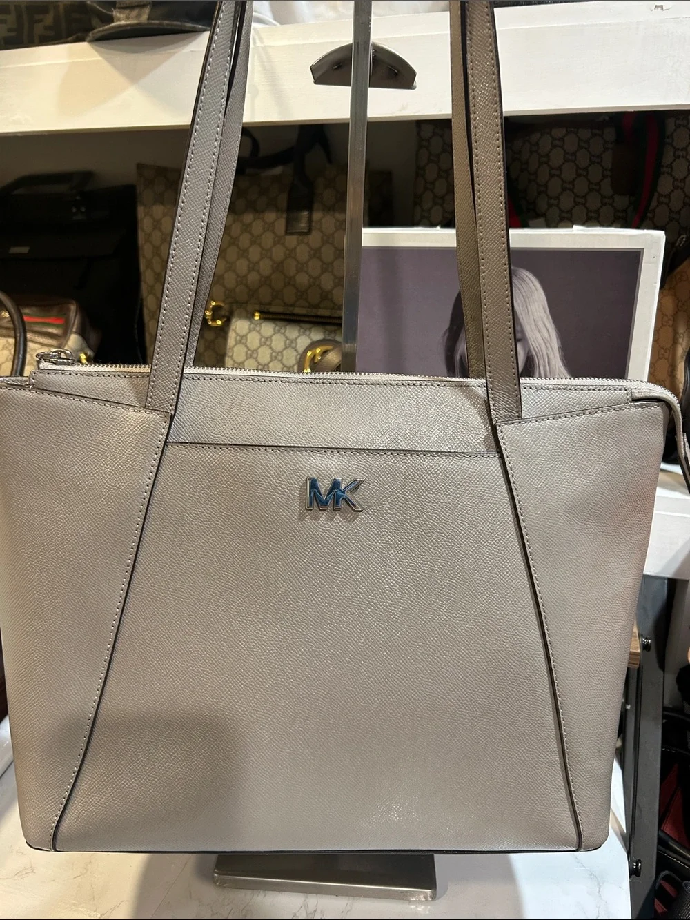 Michael Kors Light Grey Saffiano Leather Tote - Picture 1 of 6